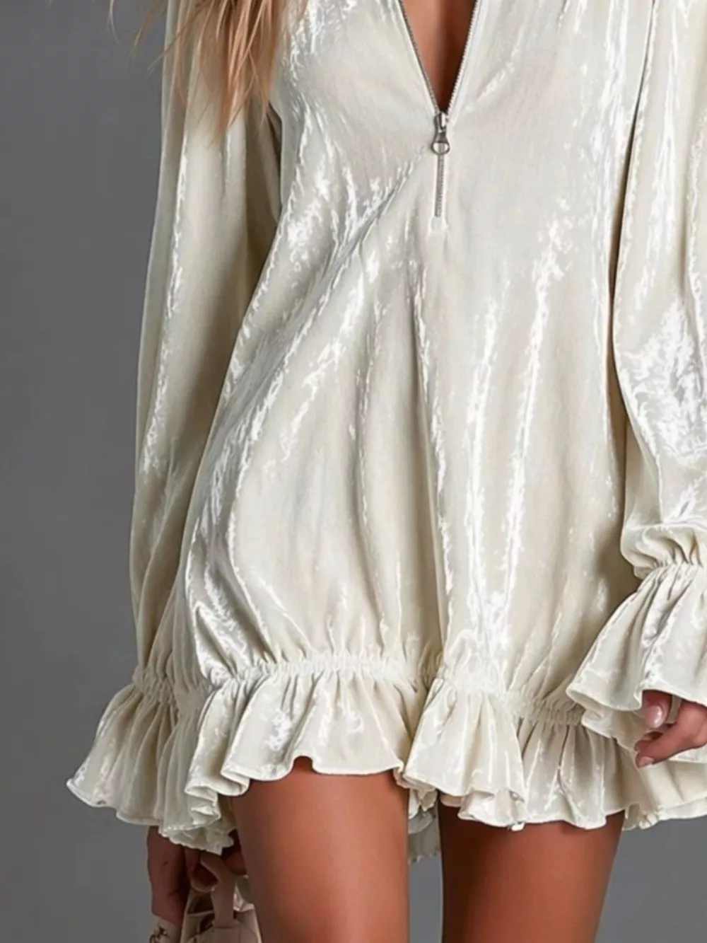 Full Size Zip-Front Ruffle Hem Mini Dress Plus Size, image 2