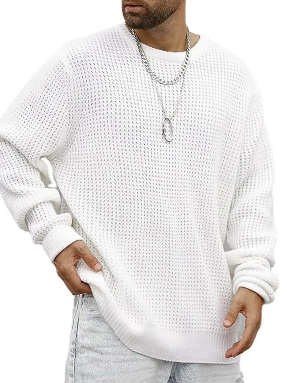 Men's Full Size Round Neck Long Sleeve Sweater Plus Size, image 3