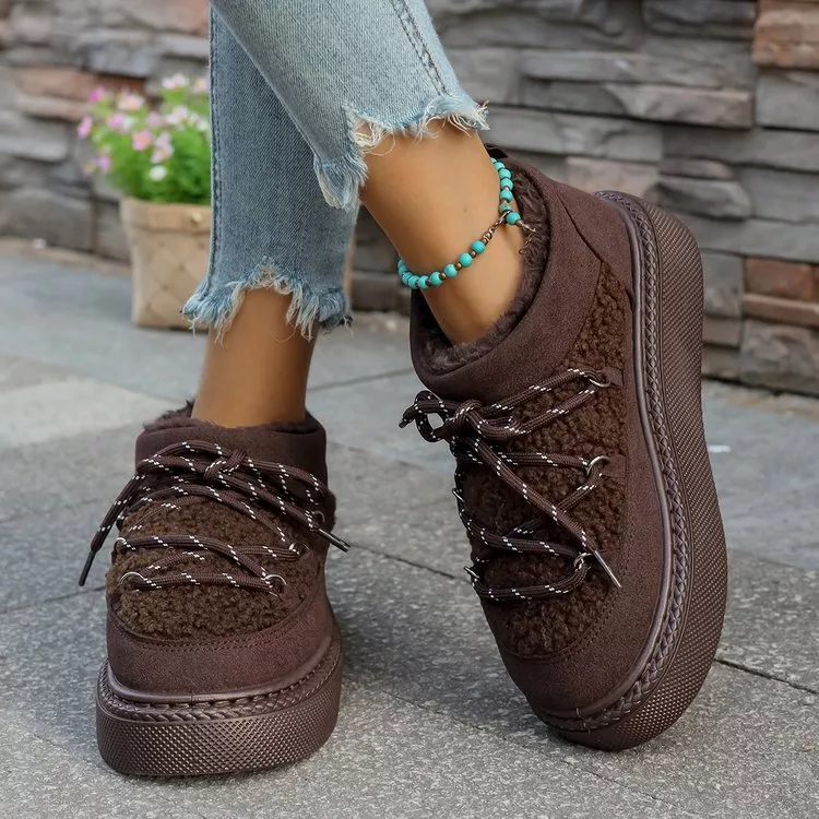 Cozy Plush Lined Lace-Up Platform Winter Boots, image 4