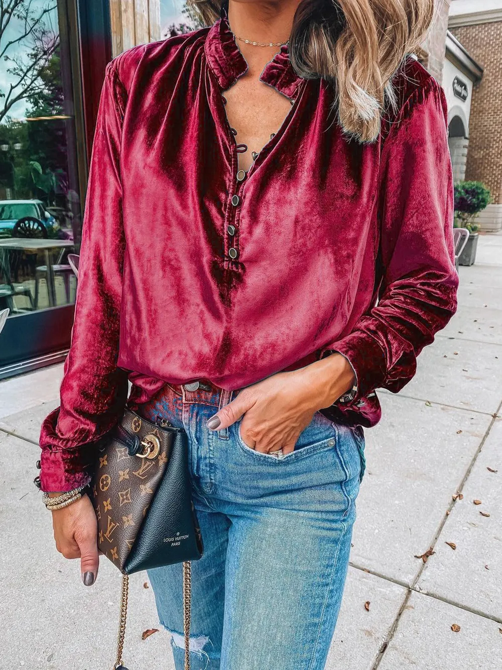 Half Button Long Sleeve Blouse, image 8