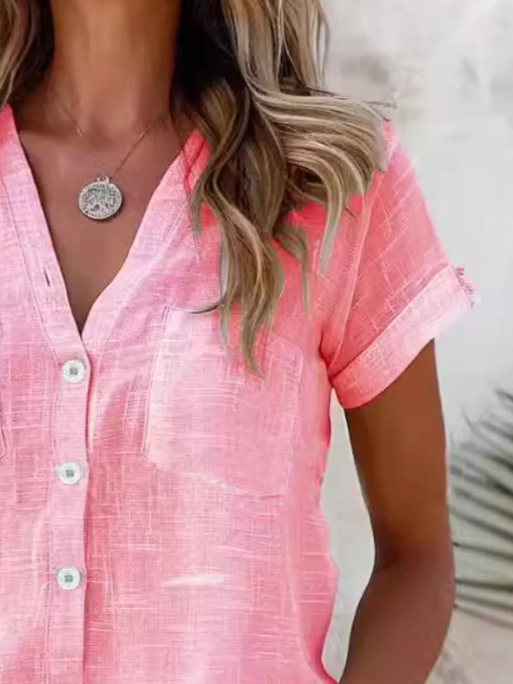 Full Size Casual V-Neck Button-Up Top Plus Size, image 8