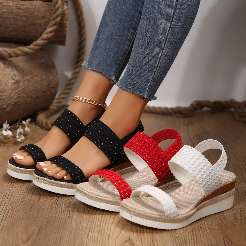 Woven Elastic Strap Wedge Sandals, image 6
