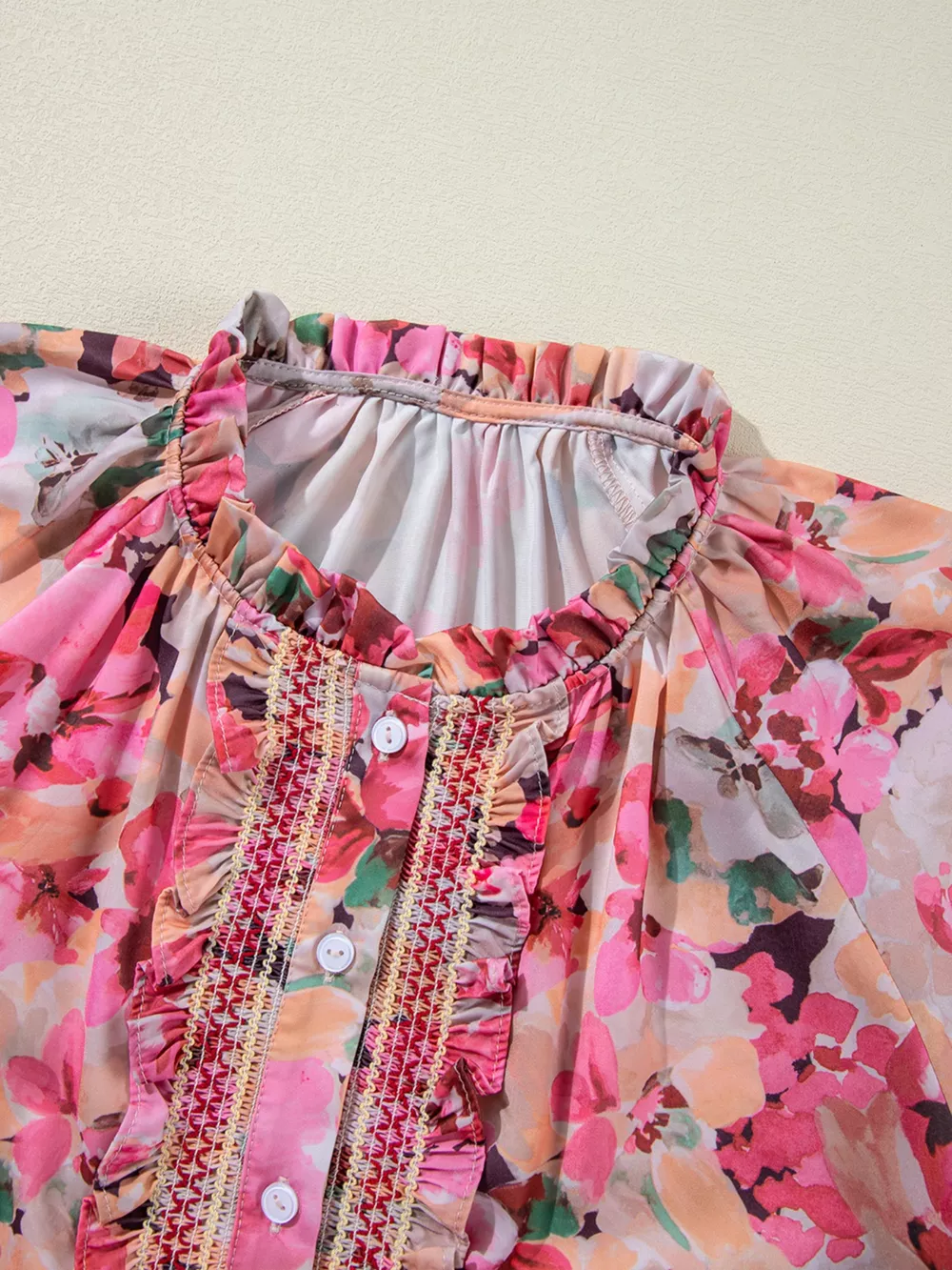 Floral Print Ruffle Trim Long Sleeve Shirt, image 3