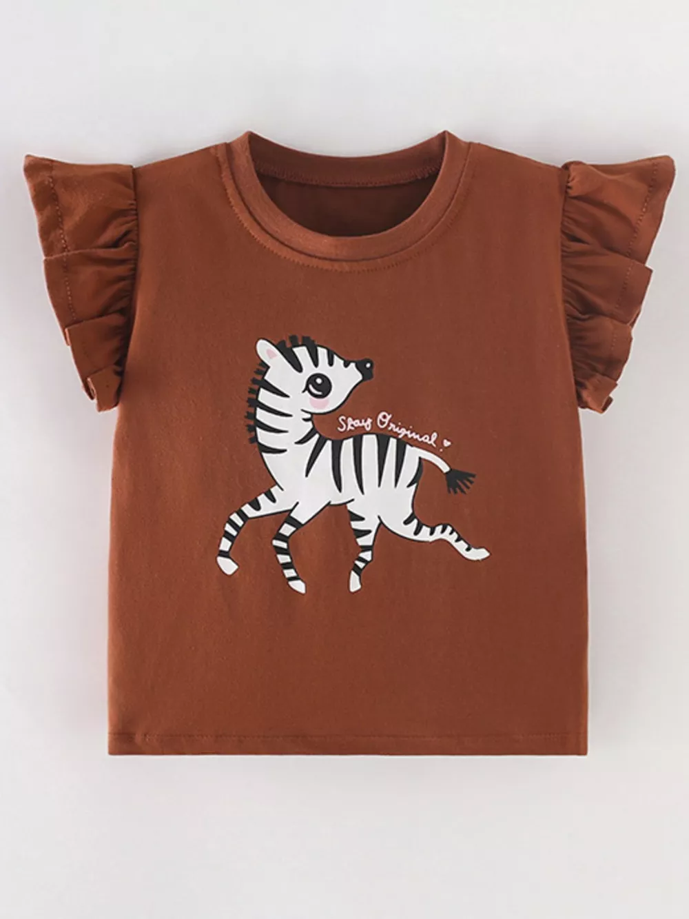 Children's Zebra Ruffle Cap Sleeve Top, image 2