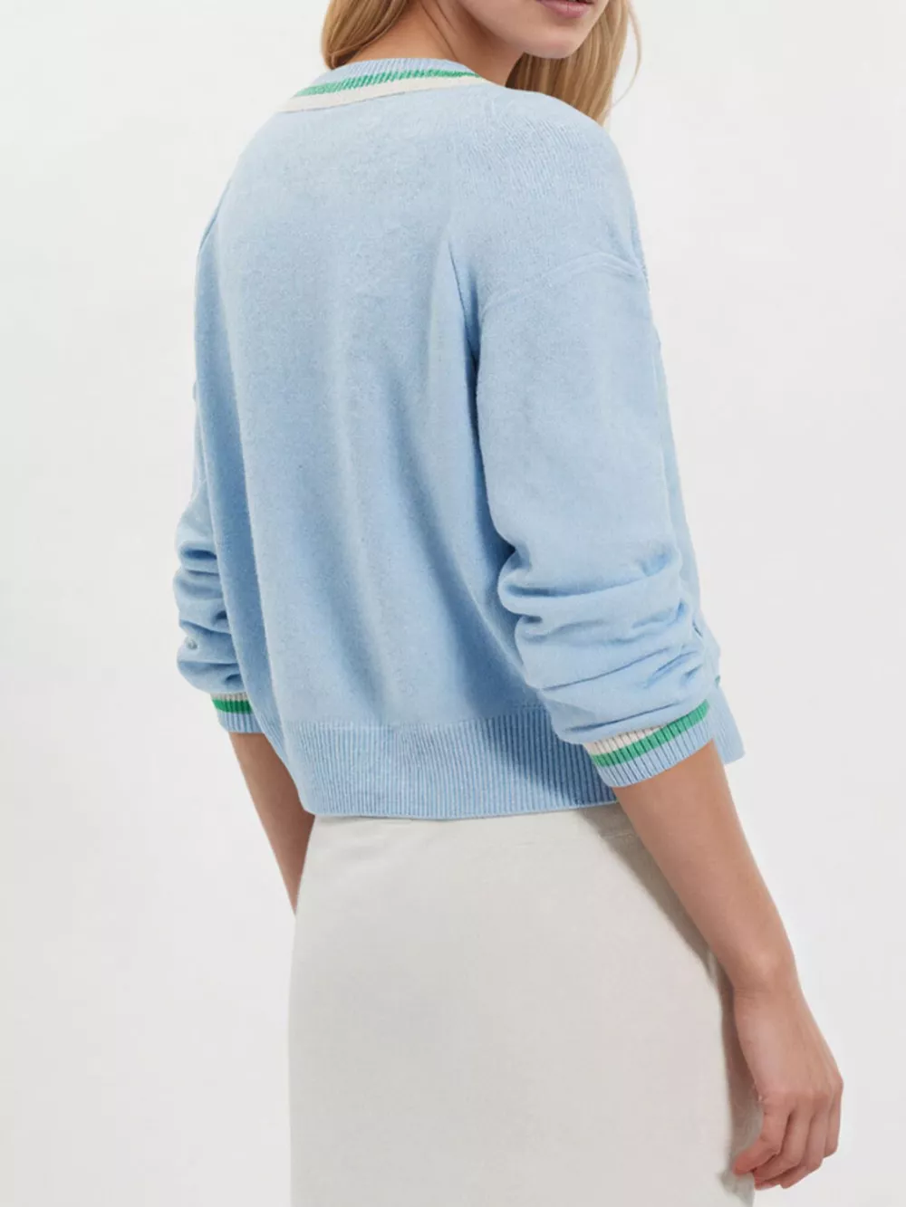 Striped Trim Button-Down Cardigan, image 6