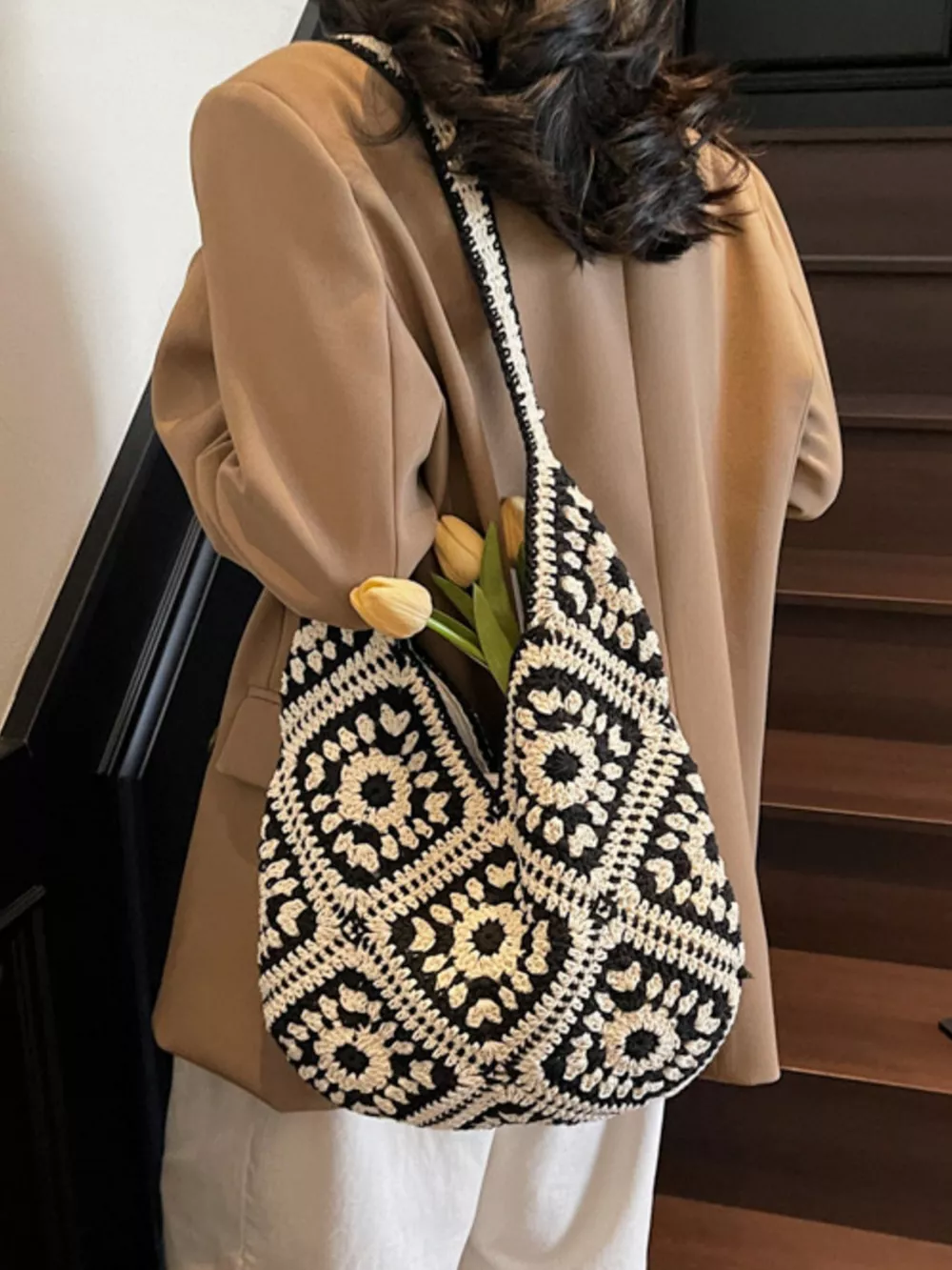 Crochet Hobo Shoulder Bag, image 5