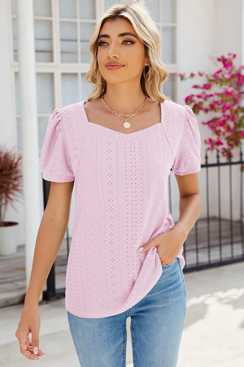 Eyelet Puff Sleeve T-Shirt, image 15
