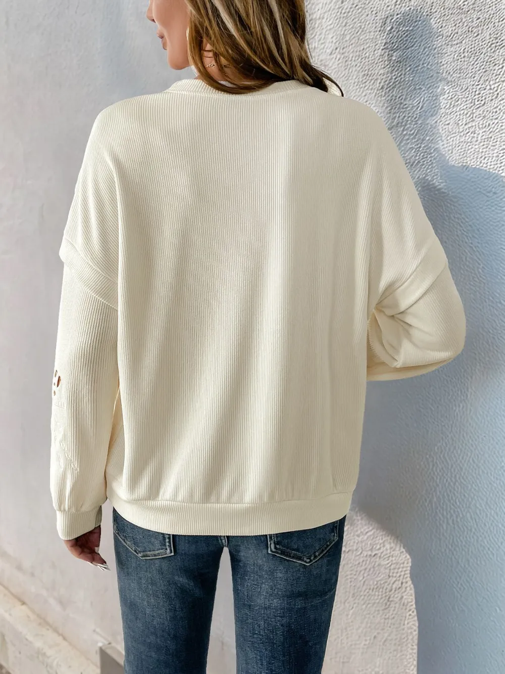 Cutout Round Neck Long Sleeve Sweatshirt, image 4