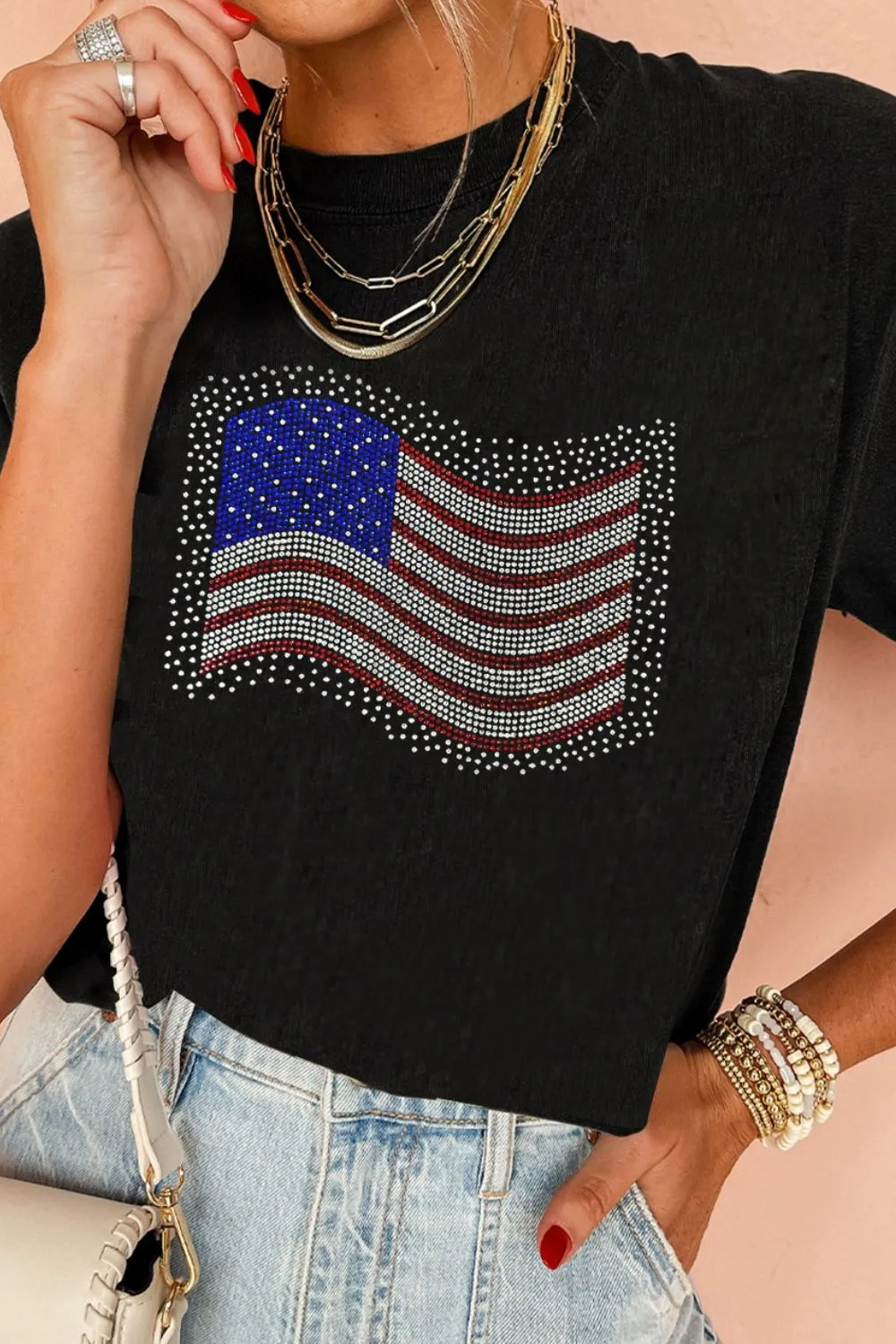 US Flag Round Neck Short Sleeve T-Shirt, image 4