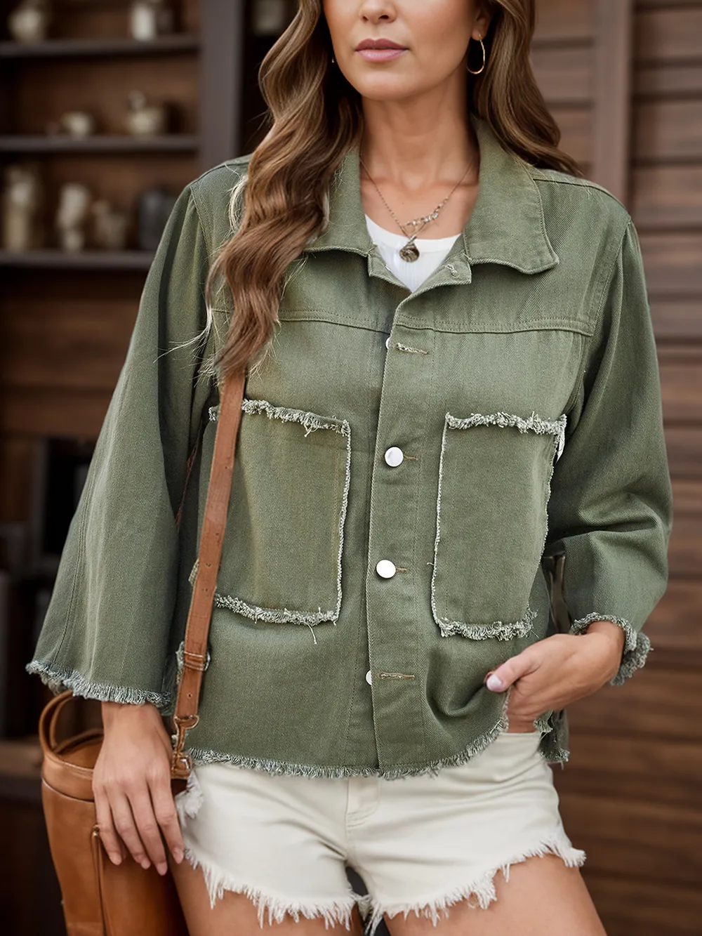 Raw Hem Button Up Denim Jacket, image 2