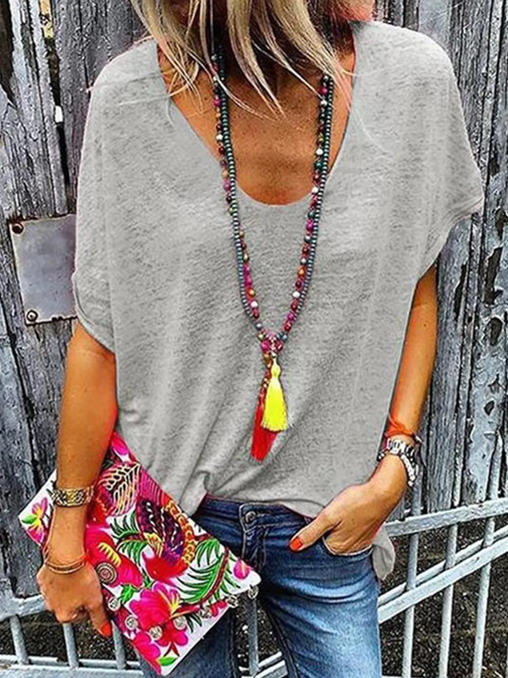 Full Size Scoop Neck Short Sleeve T-Shirt, image 2