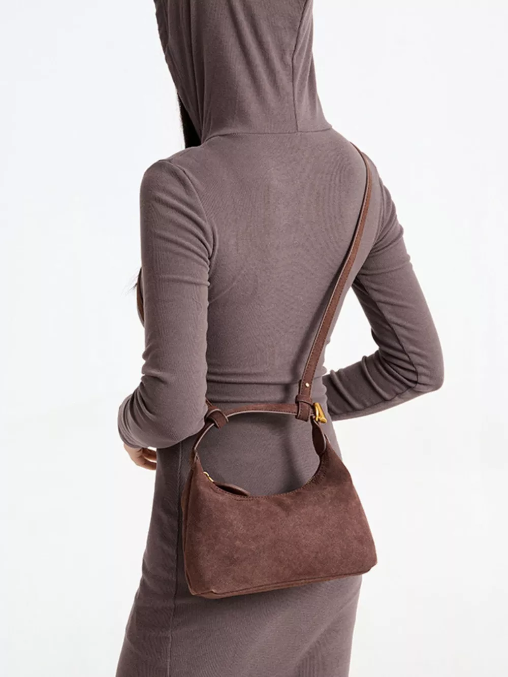 Minimalist Suede Crossbody Bag with Top Handle