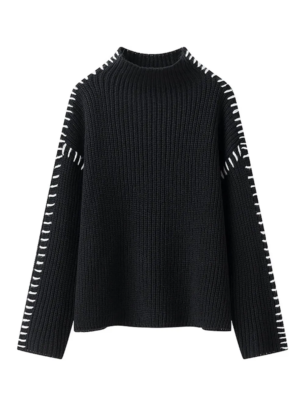 Contrast Mock Neck Long Sleeve Sweater, image 5