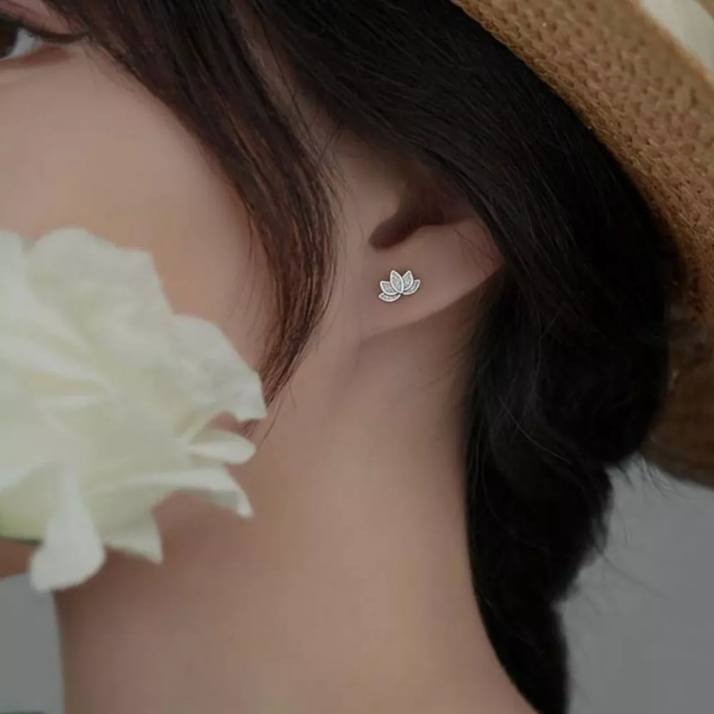 Lotus Flower Stud Earrings, image 2