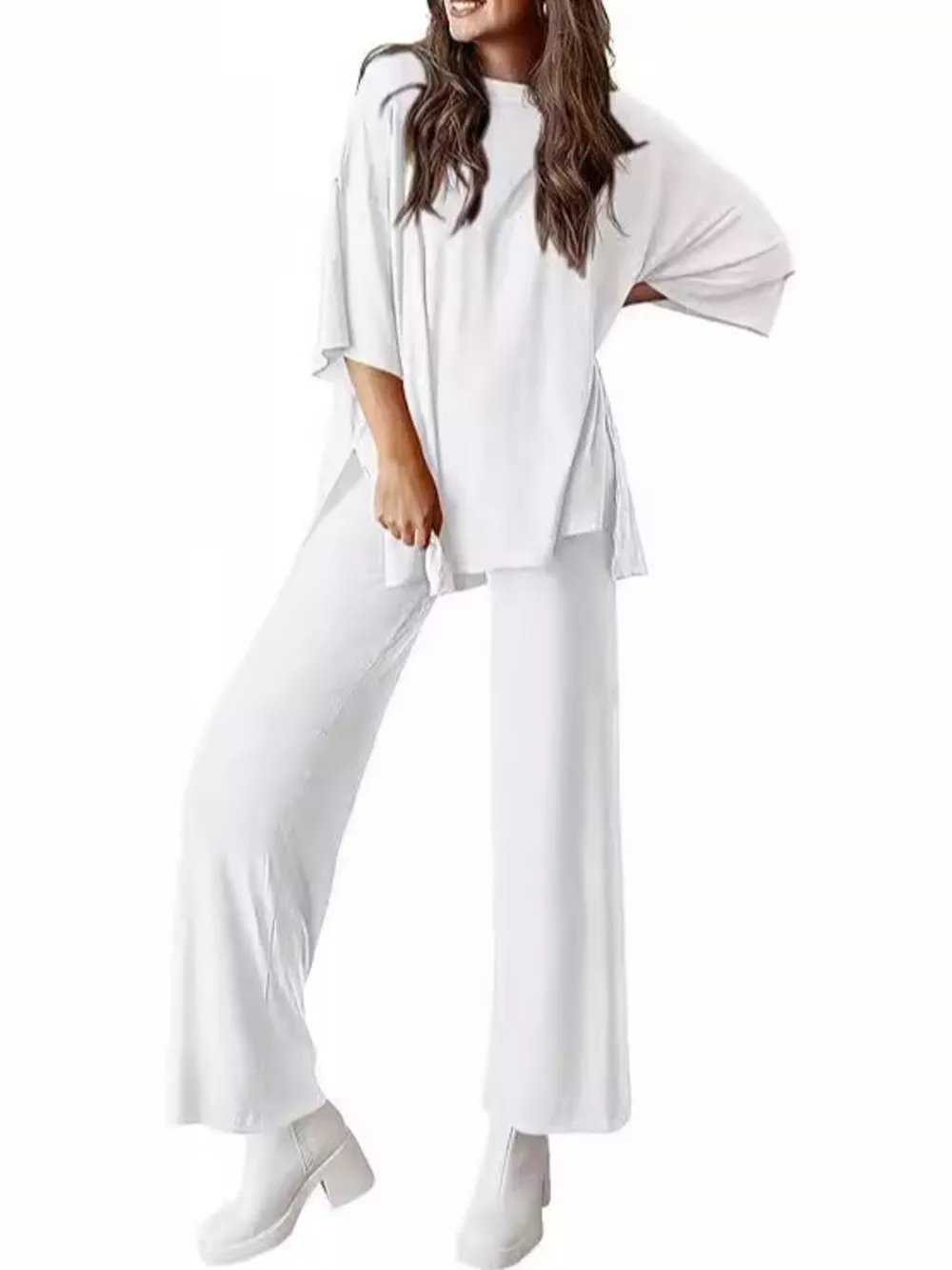Relaxed Fit Round Neck Top and Pants Two-Piece Set, image 15
