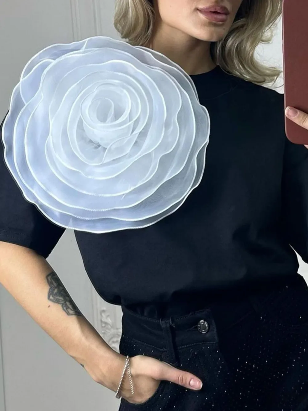 Flower Round Neck Short Sleeve T-Shirt, image 7