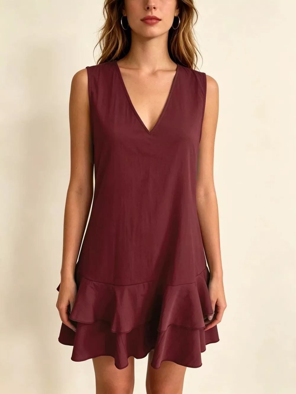 Full Size Sleeveless V-Neck Tiered Ruffle Mini Dress Plus Size, image 5