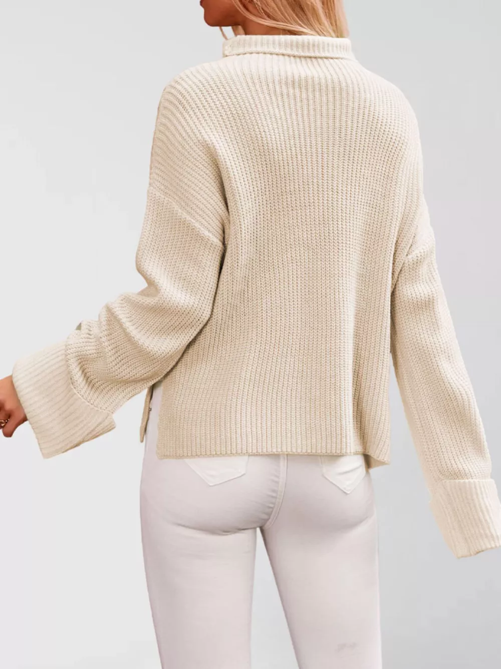 Mock Neck Dropped Shoulder Sweater, image 3