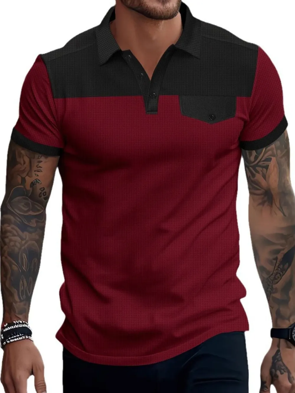 Men's Full Size Waffle-Knit Collared Contrast Polo Plus Size, image 4