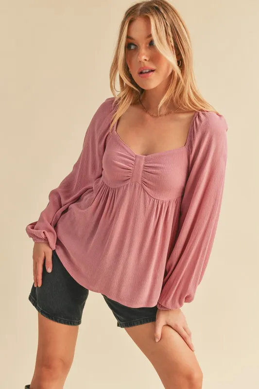 Ruched Sweetheart Neck Balloon Sleeve Blouse, image 2