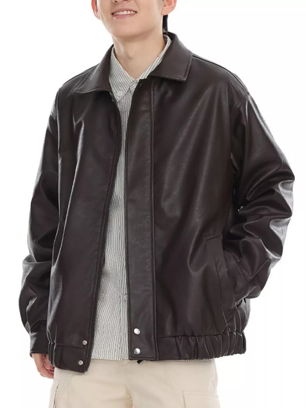 Men's Plus Size Classic Faux Leather Jacket, image 6