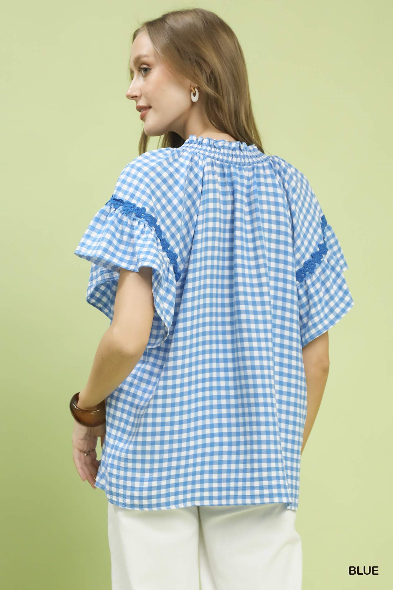 Gingham Lace Trim Top, image 3