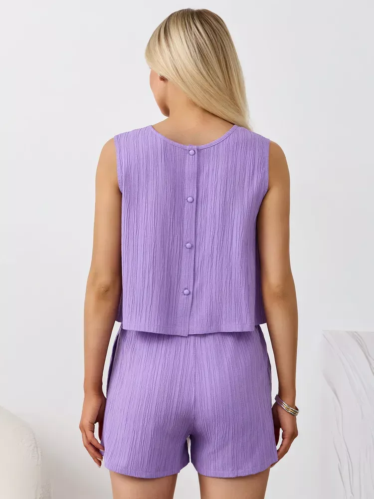 Textured Round Neck Tank and Shorts Set, image 36