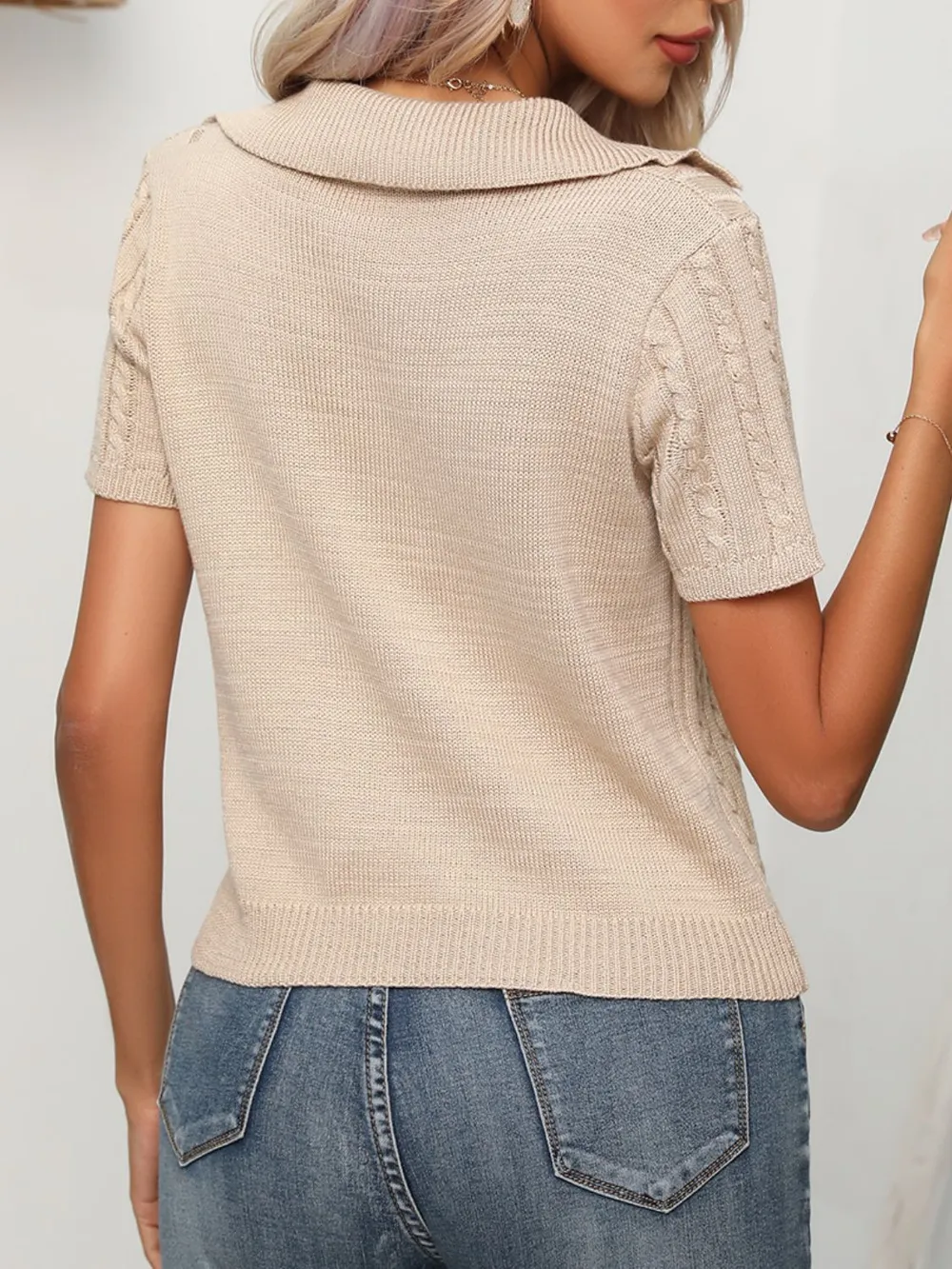 Cable Knit Short Sleeve Top, image 5