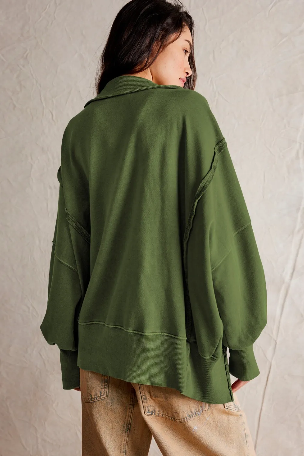 Exposed Seam Side Slit Long Sleeve Sweatshirt, image 2