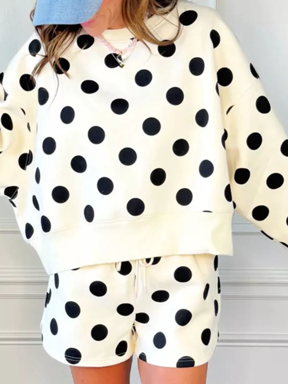 Polka Dot Crewneck Sweatshirt and Shorts Set, image 3