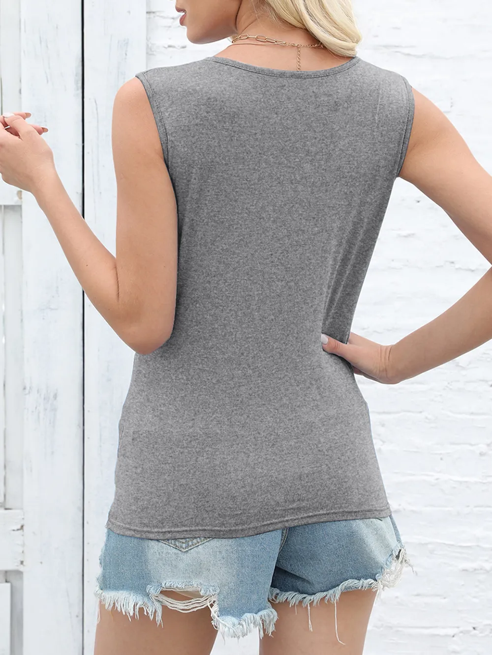 Cutout Twisted Round Neck Tank, image 2