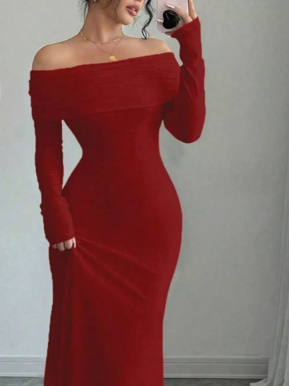 Off-Shoulder Long Sleeve Maxi Dress, image 10