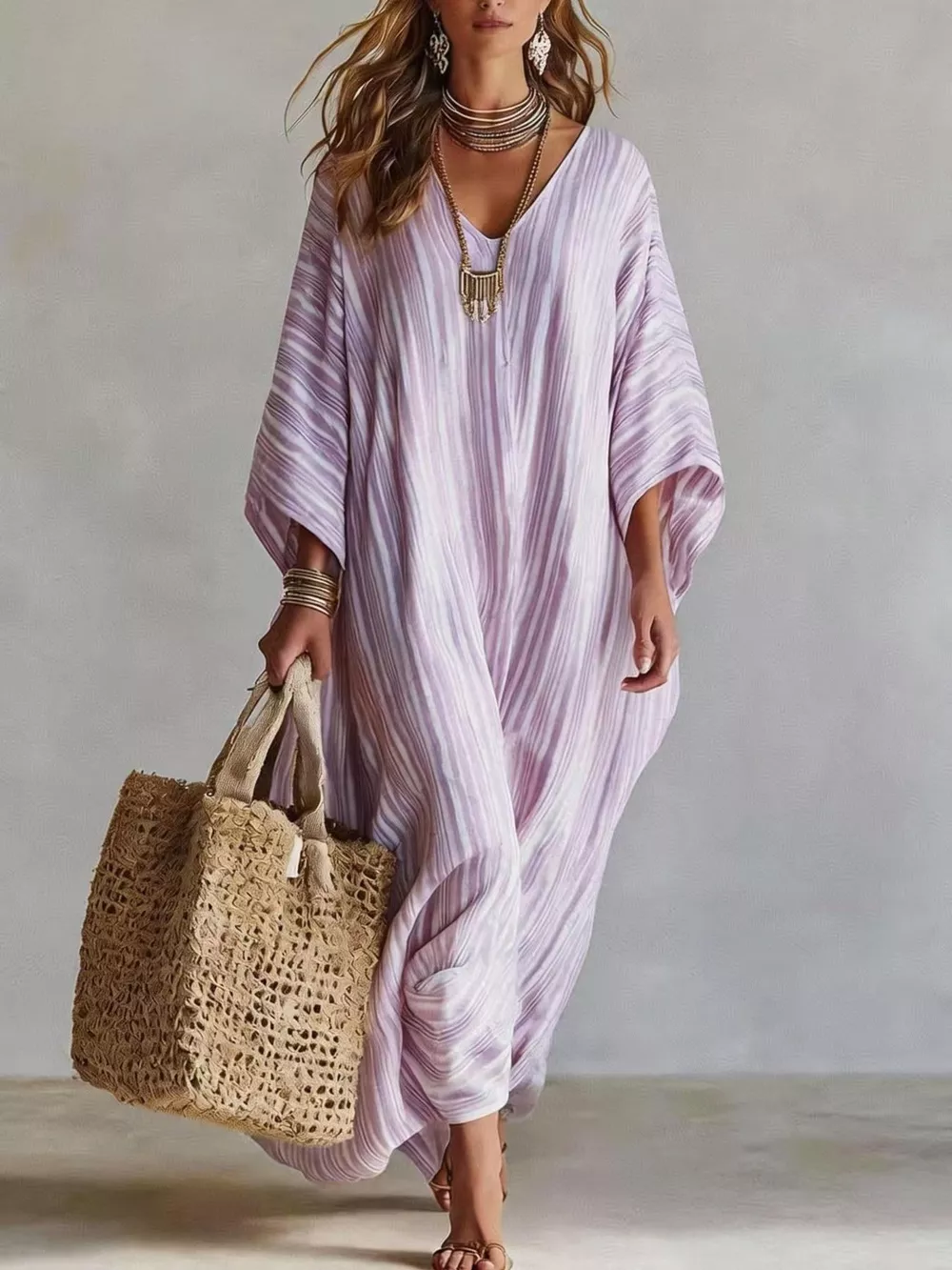 Striped V-Neck Maxi Dress, image 10