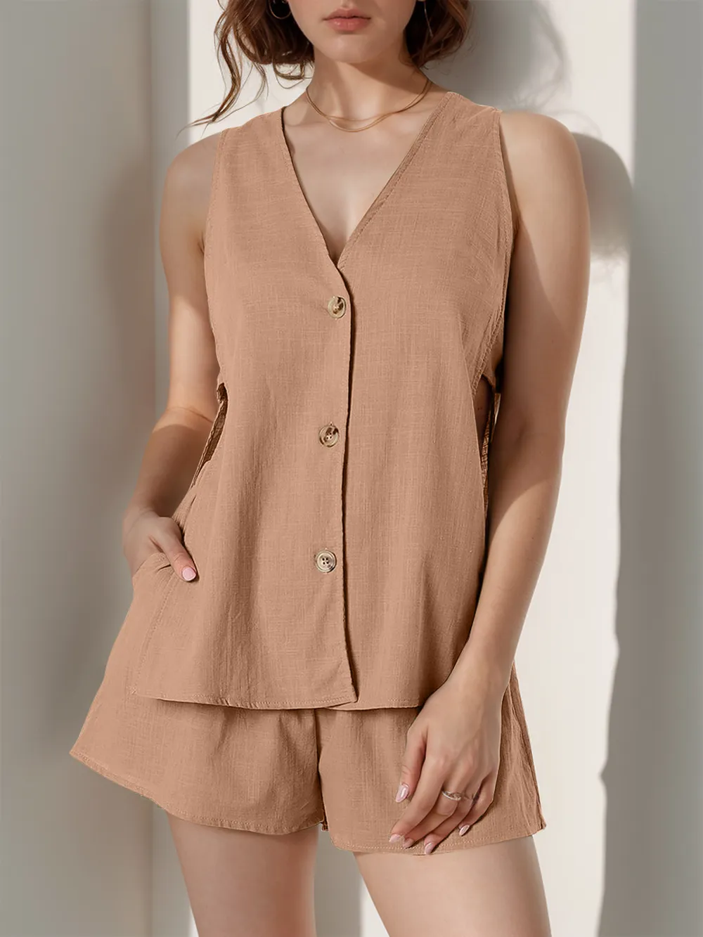 Full Size Button Up Top and Shorts Set, image 2