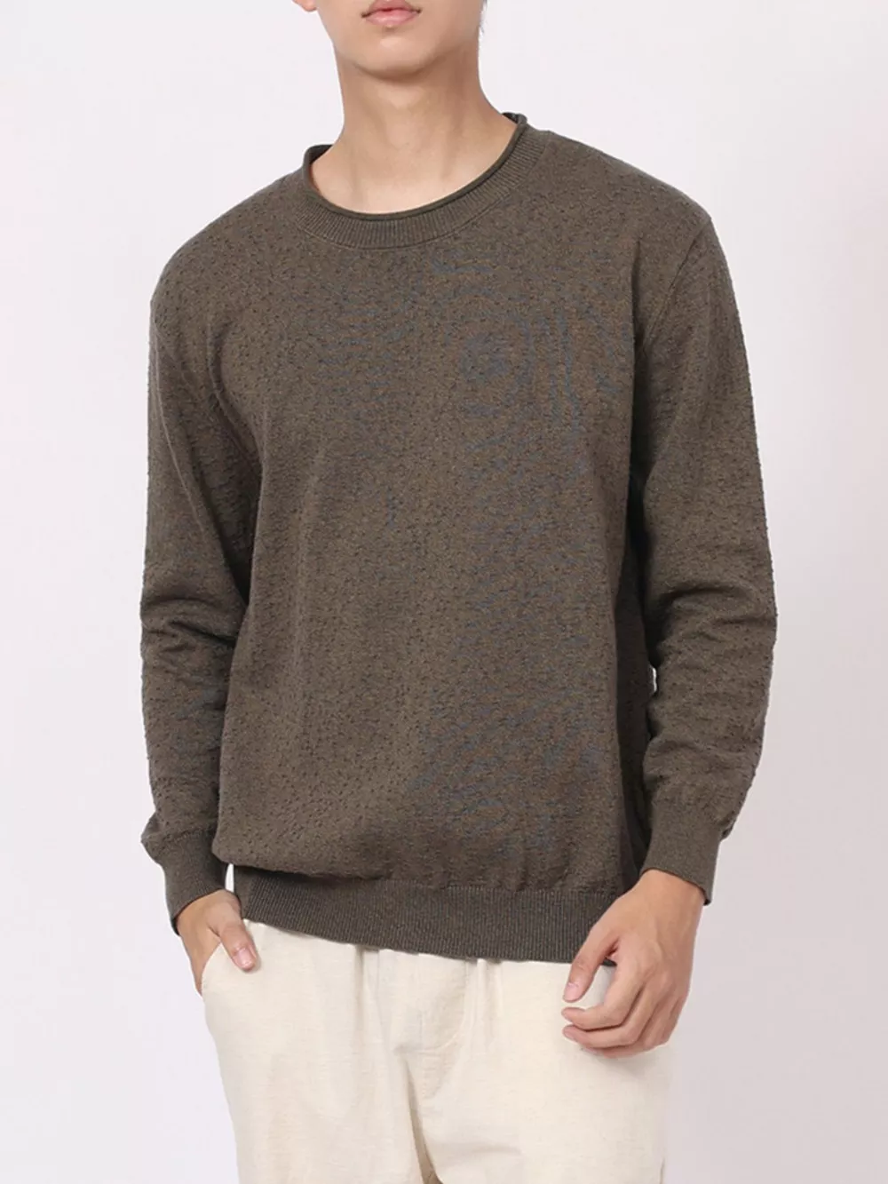 Men's Plus Size Textured Crew Neck Sweater, image 7