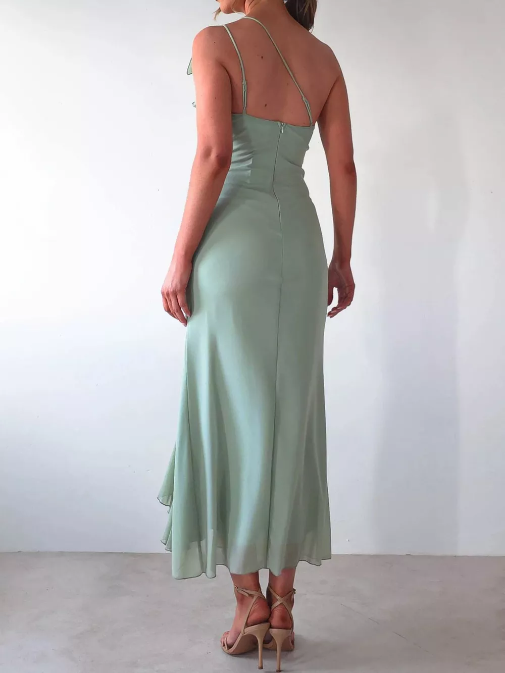 One-Shoulder Ruffle Slit Dress, image 6