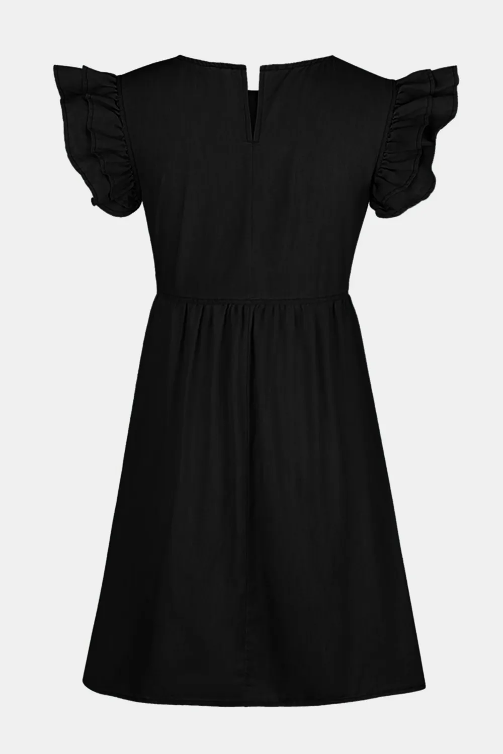 Full Size Ruffled Round Neck Cap Sleeve Denim Dress, image 6