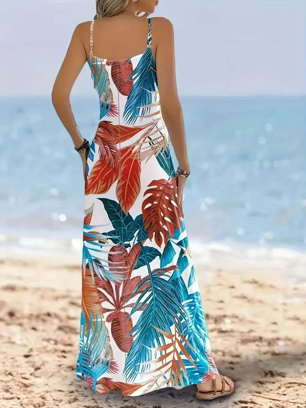 Printed Scoop Neck Maxi Cami Dress, image 3