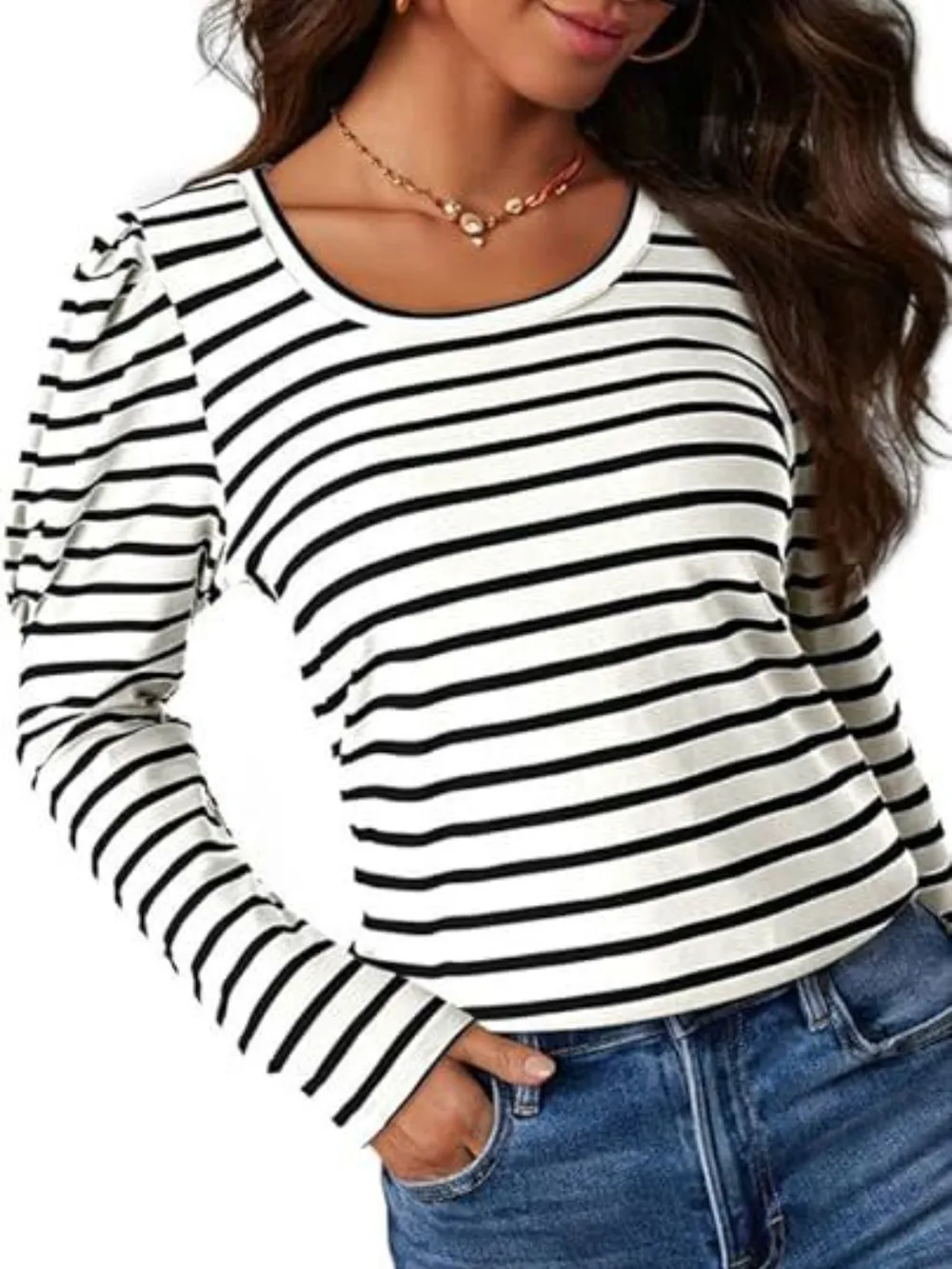 Striped Round Neck Long Sleeve T-Shirt, image 10