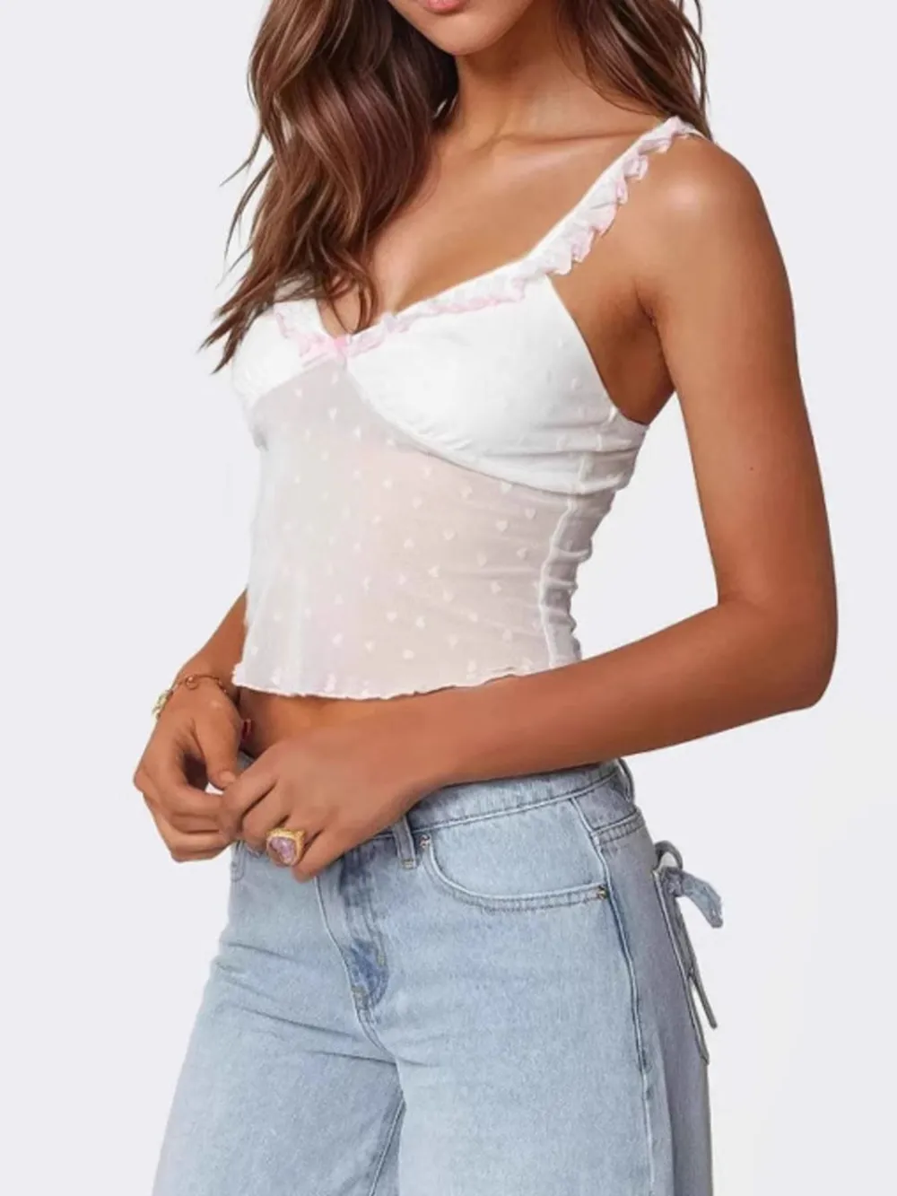 Ruffle Trim Swiss Dot Cami Top, image 4