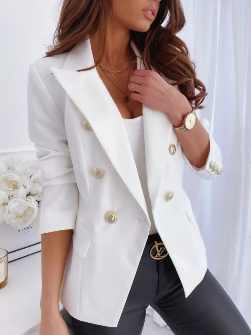 Double-Breasted Long Sleeve Blazer, image 8