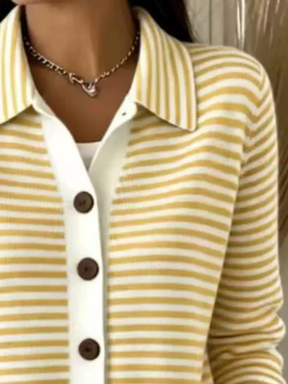 Striped Collared Button-Down Knit Cardigan, image 12