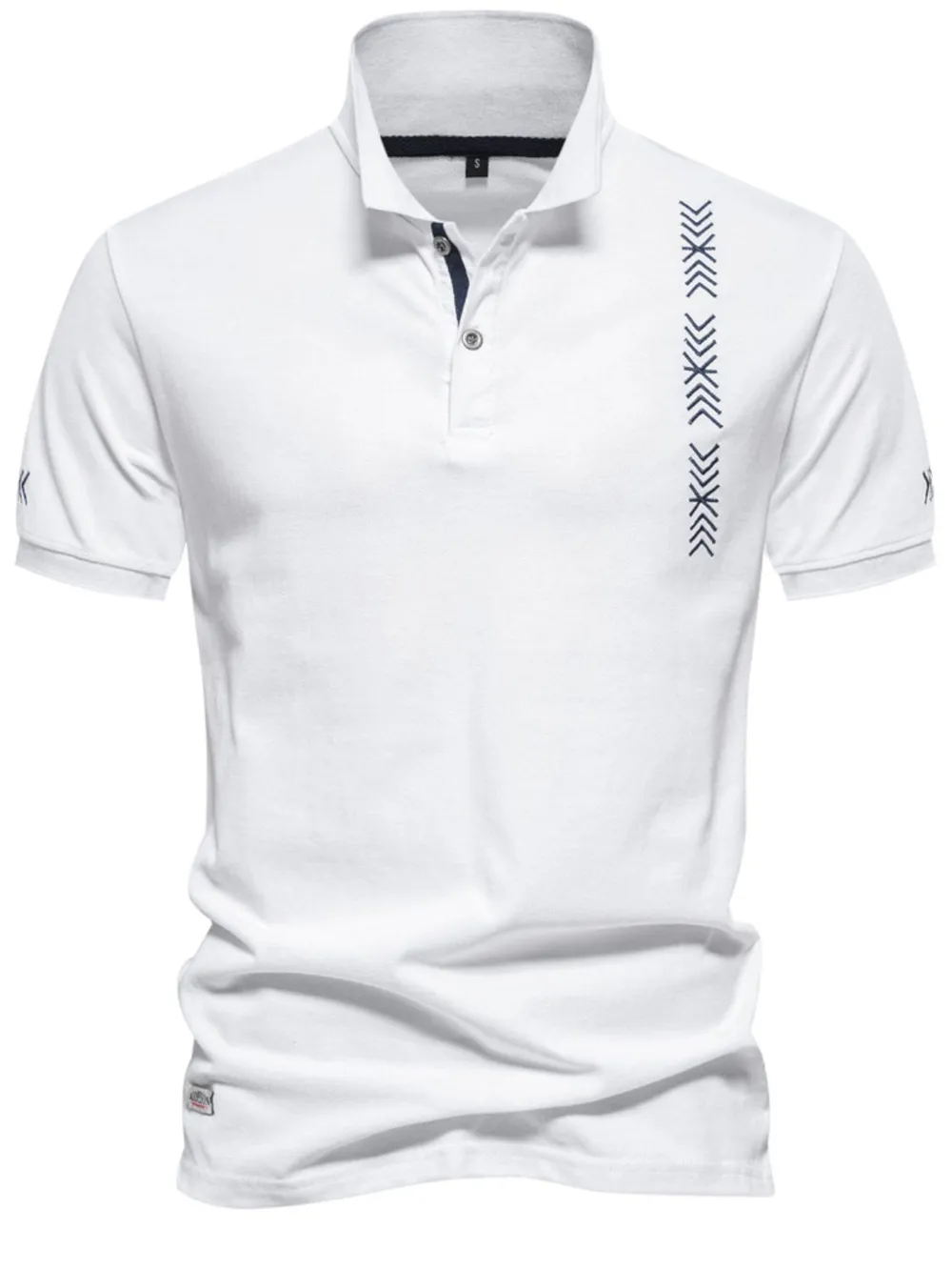 Men's Collared Neck Geometric Embroidered Polo, image 8