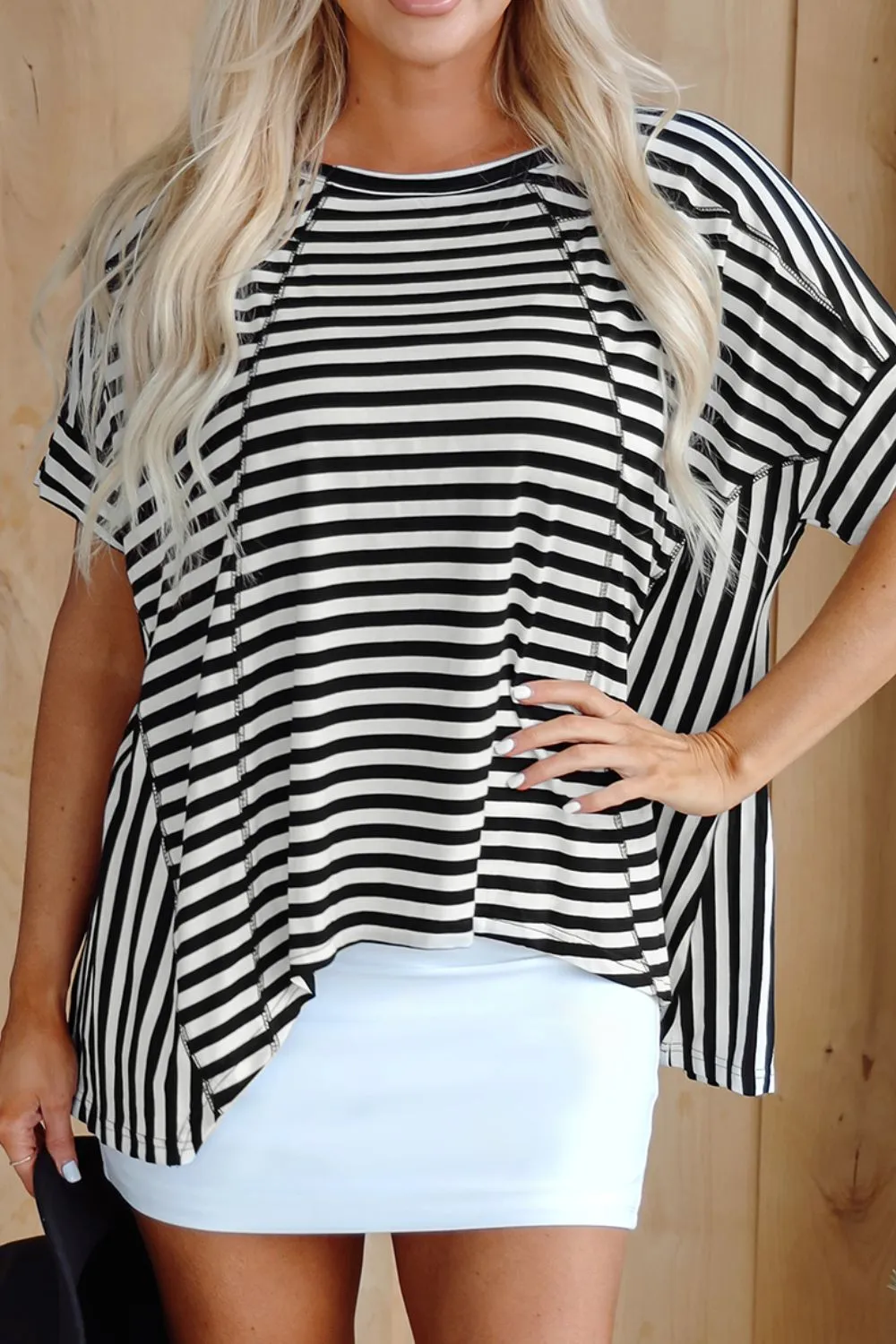 Stripe Batwing Sleeve Round Neck Oversized Top, image 9