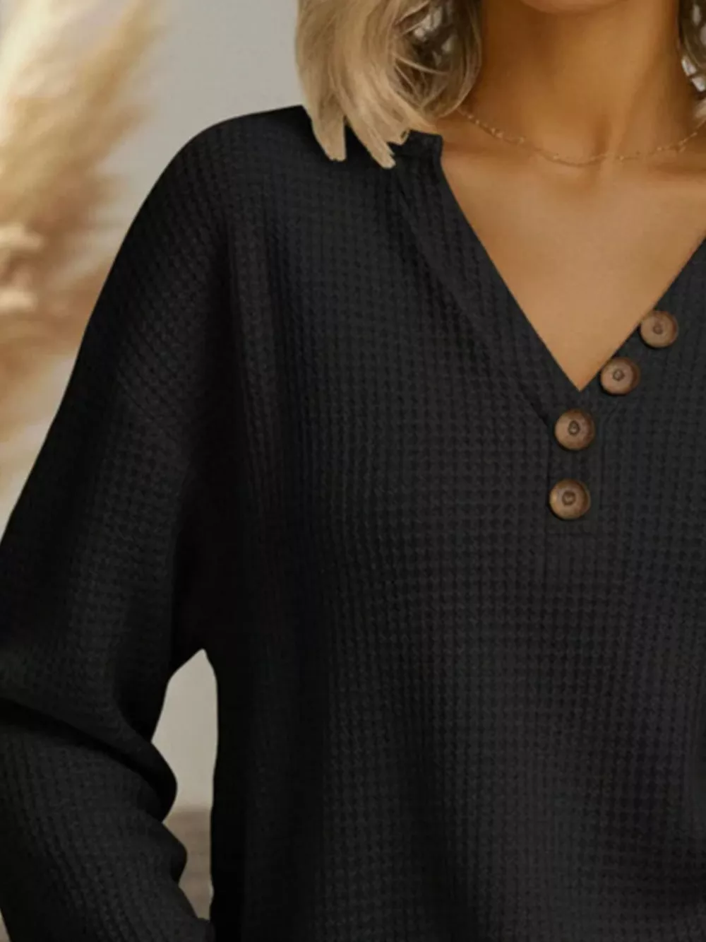 Full Size Casual Waffle Knit Long Sleeve T-Shirt Plus Size, image 5