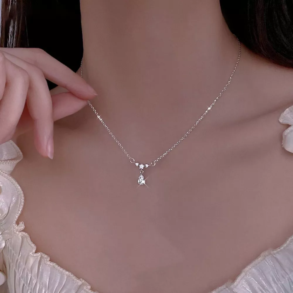 925 Sterling Silver Zircon Teardrop Necklace, image 3
