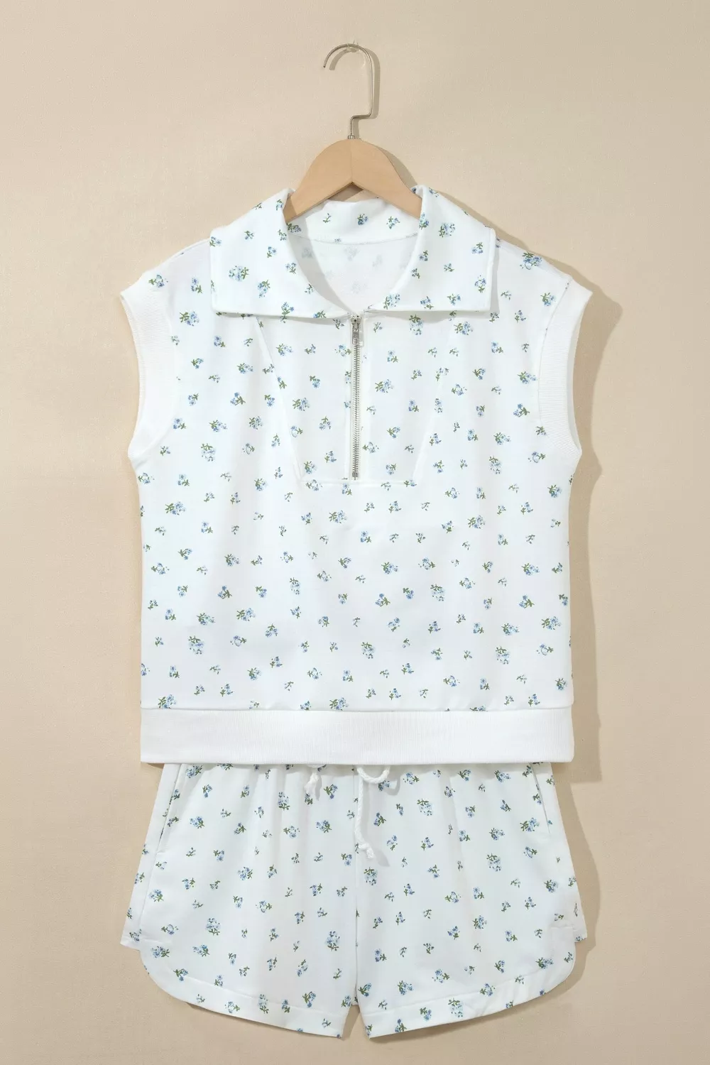 Floral Print Half Zip Top Matching Short Set, image 4