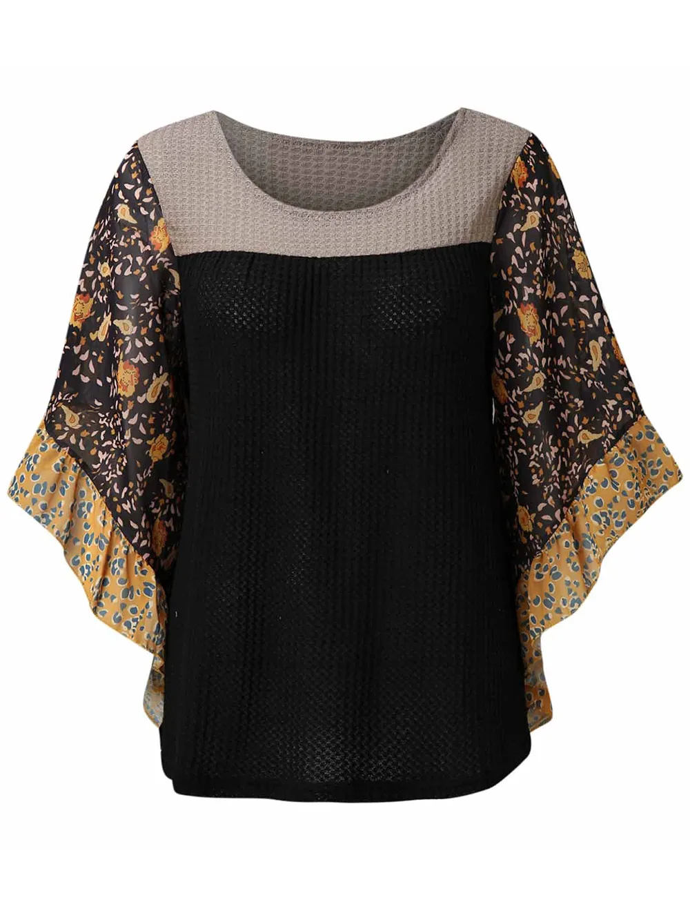 Full Size Printed Round Neck Three-Quarter Sleeve Blouse, image 8