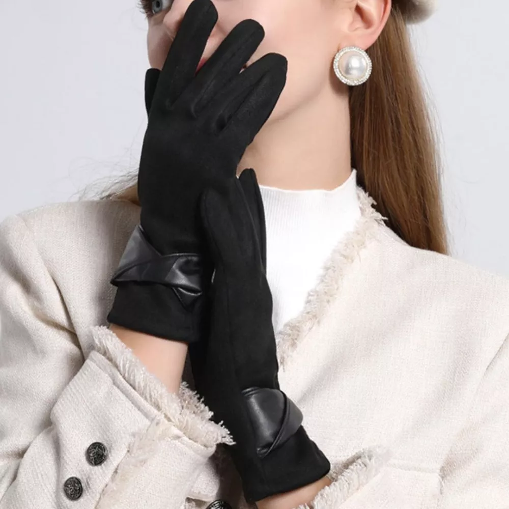 Warm Leather Trimmed Suede Gloves, image 2