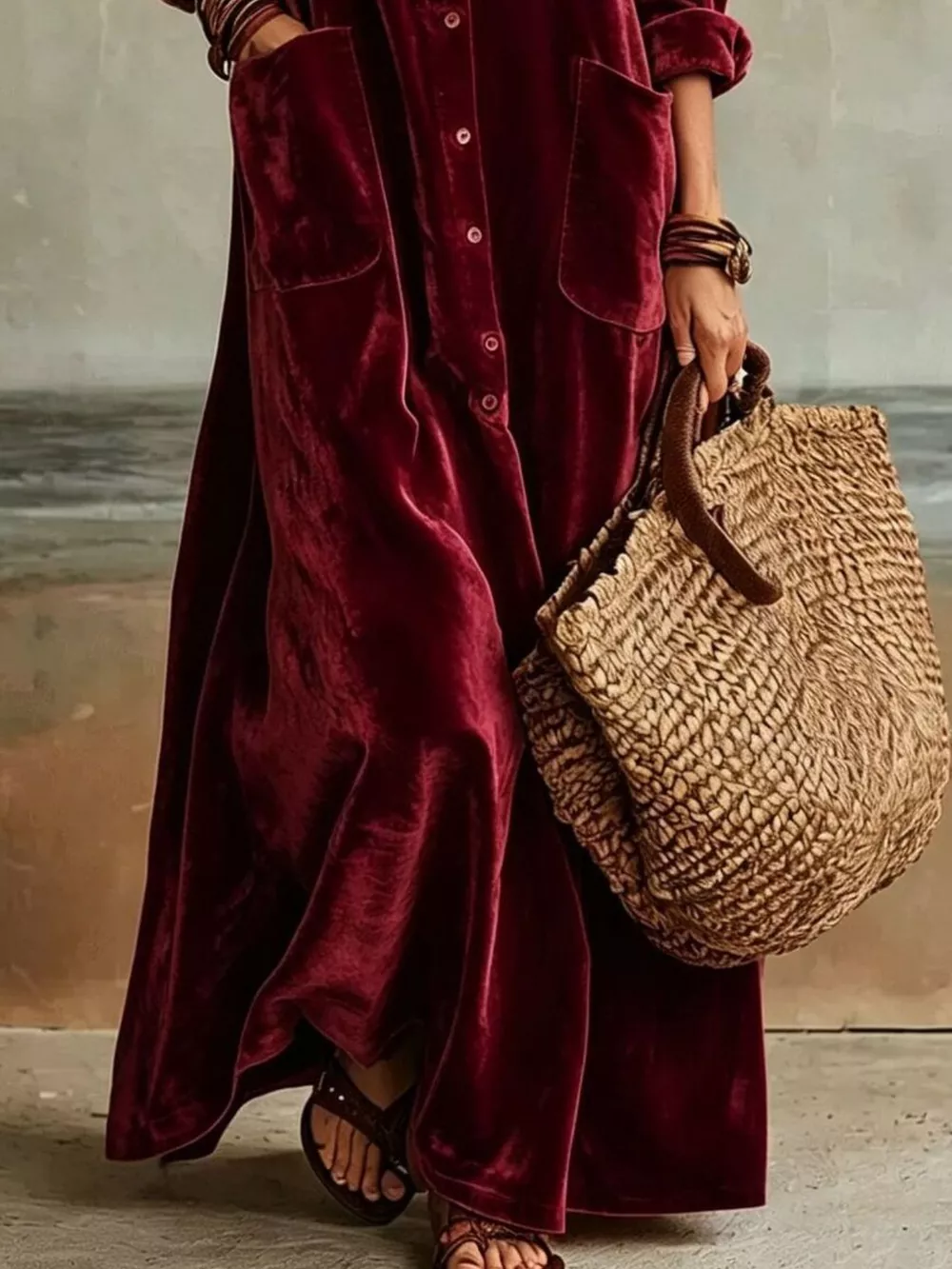 Bohemian Velvet Button-Down Maxi Dress, image 12